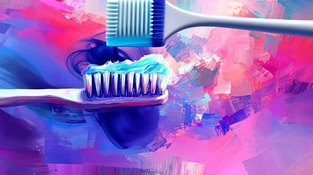 Abstract toothbrush and toothpaste on a vibrant colorful background