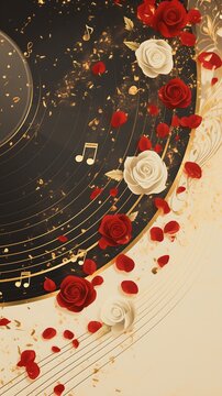 Classic Europe Music Festival concert party, vinyl records, flying rose petals and notes