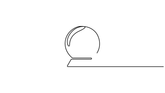 Single continuous line drawing of a crystal ball or snow globe animation video