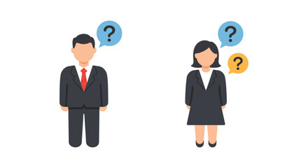 Businesspeople with questions office colleagues wondering seeking solutions brainstorming together ideal for presentations training materials and corporate blog.