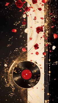 Classic Europe Music Festival concert party, vinyl records, flying rose petals and notes