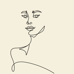 Beauty Female face abstract one line drawing. Beauty Female face abstract single line illustration. Beauty Female face abstract minimalist line art