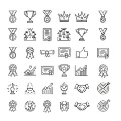 Naklejka premium Collection of achievement and success icons including medals, trophies, certificates, and awards