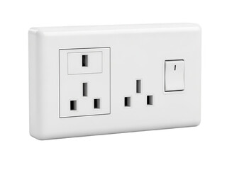 White uk electrical socket with switch on isolated background isolated on transparent background
