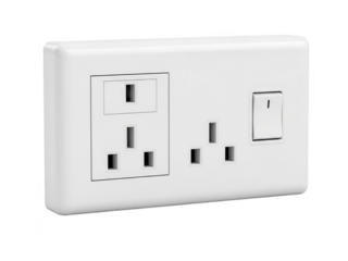White uk electrical socket with switch on isolated background isolated on transparent background