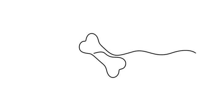 Continuous one drawing dog bone animation. Full length single line animation