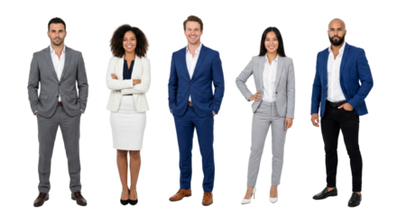 Diverse team of professionals standing confidently, ready to take on any challenge successfully,