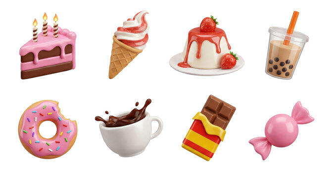 Captivating 3D Render of Dessert Delights on Isolated Transparent Canvas, Culinary Art