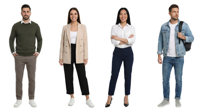 Diverse group of young professionals in casual and business attire smiling on transparent background - Powered by Adobe