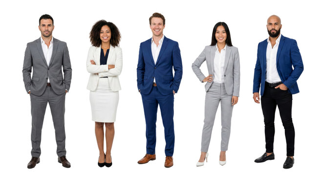 Diverse team of professionals standing confidently, ready to take on any challenge successfully,