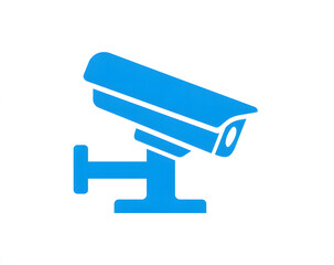 Flat blue vector illustration of cctv camera icon on white background, representing modern surveillance technology used for safety monitoring, security system design, and privacy protection in public