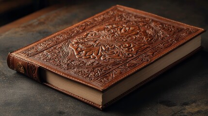 Embossed Leather Journal On Dark Textured Surface
