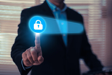 Hand and visual key icon for allow access personal information verify or login website protection identity password or computer network security protect check and privacy data identify.