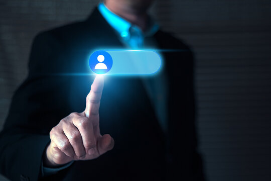 Hand and person icon for allow access personal information verify or login website protection identity password or computer network security protect check and privacy data identify. - Powered by Adobe