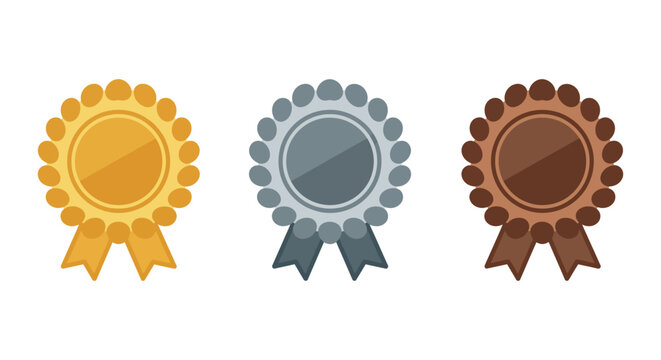 Gold silver bronze awards set first second and third place emblems representing achievement and reward ideal for web banners celebrating success.