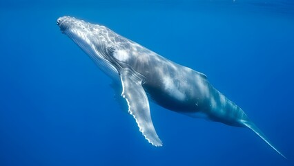Fototapeta premium Majestic Humpback Whale Swimming Gracefully Through the Deep Blue Ocean