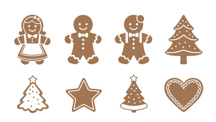 Fototapeta premium Gingerbread cookies: girl, men, trees, star, heart, Christmas treats.