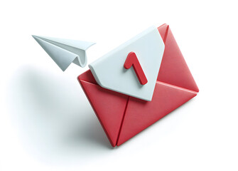 envelope marked with the number one flies through the air like paper airplane, symbolizing digital message or email being sent, representing communication, creativity