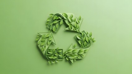 Recycle Symbol from Leaves with Green Background - Nature Concept