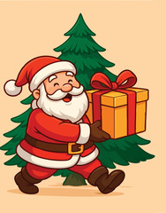 Santa Claus is giving Christmas presents