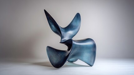 Abstract Blue Sculpture With Flowing Lines On White Background