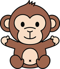 Fototapeta premium Cute cartoon monkey sitting with open arms illustration