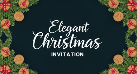 Elegant Christmas Invitation with Festive Wreath Border.