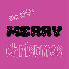 Merry Christmas greeting card with pink hearts and decorative design