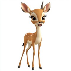 Fototapeta premium Adorable cartoon fawn character with big eyelashes and a sweet smile, perfect for children's books, animation, or heartwarming illustrations, so cute and appealing