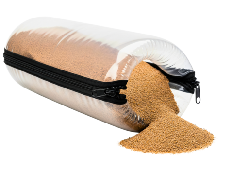 Transparent counterweight sandbag with zipper for photo studio on a transparent background