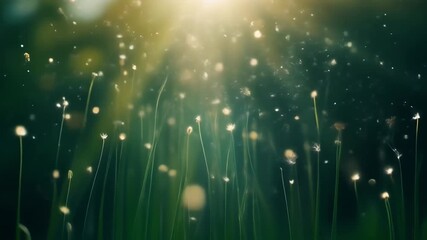 柔らかな光に包まれて舞い上がる花粉が再生と純粋さを象徴する情景