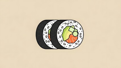 Delicious Sushi Rolls with Salmon and Avocado Illustration for Asian Cuisine