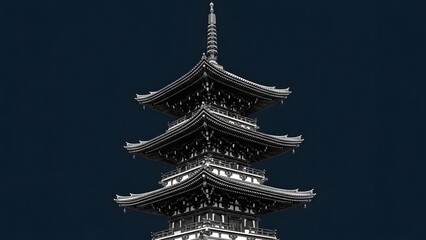 Elegant Monochrome Architectural Marvel The Majestic Japanese Pagoda in Silhouette