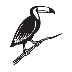 Naklejka premium Stylized silhouette of a toucan perched on a branch in a simple line art style