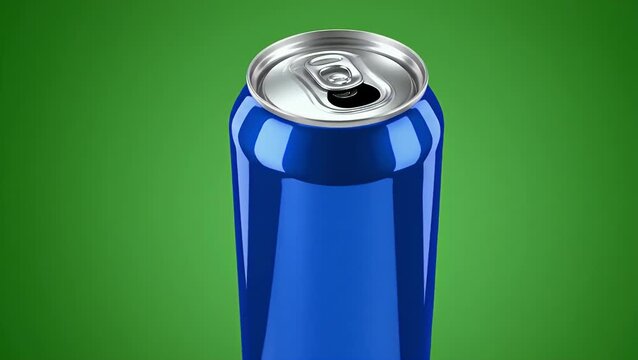 Open blue aluminum soda can with silver top and pull tab