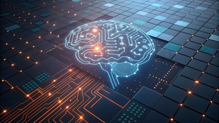 Futuristic digital brain with glowing circuit patterns, representing artificial intelligence, machine learning, and the interconnectedness of technology