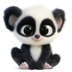 Obraz premium Adorable cartoon panda cub with big brown eyes looking sweetly, a heartwarming image for children's books or animation, offering gentle charm and whimsy