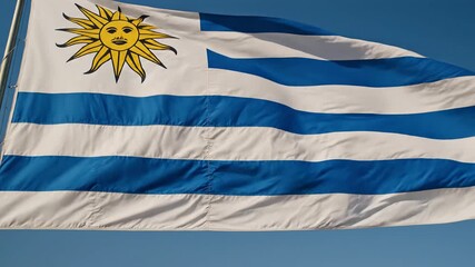 Uruguayan Flag Waving Proudly in the Breeze Against a Clear Blue Sky A Symbol of National Pride and Independence in South America.
