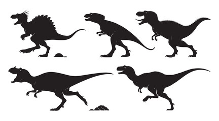 Naklejka premium Collection of diverse predatory dinosaur silhouettes on white background. Vector
