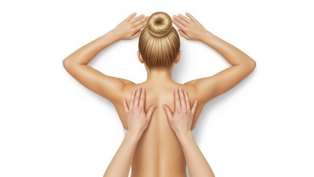 Relaxing back massage to ease tension and stress, promoting wellness and pain relief with soothing touch on white background