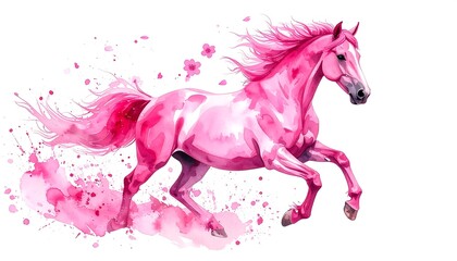 Fototapeta premium ピンクの馬が水彩のように駆ける午年お正月の鮮やかな年賀壁紙背景
