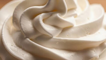 Close-up of fluffy whipped cream on dessert, photorealistic texture