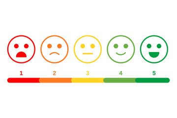 Satisfaction rating icon. Customer satisfaction rating template. Feedback scale with emoticon faces, bad to good user experience vector illustration.