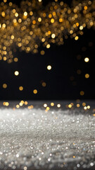 Naklejka premium Elegant dark background with shimmering gold and silver glitter, festive and luxurious mood