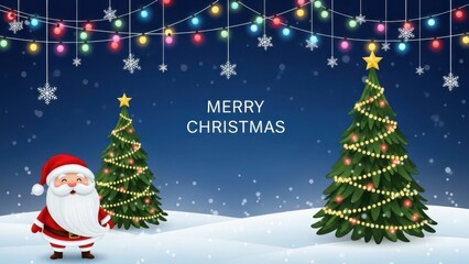 Fototapeta premium Cheerful santa, festive christmas trees, and sparkling lights.