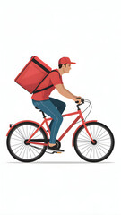 Obraz premium A red vector bicycle with a large delivery container being ridden on a white background.