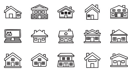 Hand Drawn House Icons Representing Real Estate and Home Ownership Concepts