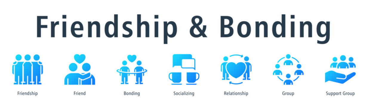 Friendship & Bonding web banner icon vector illustration concept with icon of friendship, friend, bonding, socializing, relationship, group, and support group.