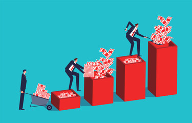 Business operations or financial investments, wealth management, financial advisors, businessmen putting money inside empty bars