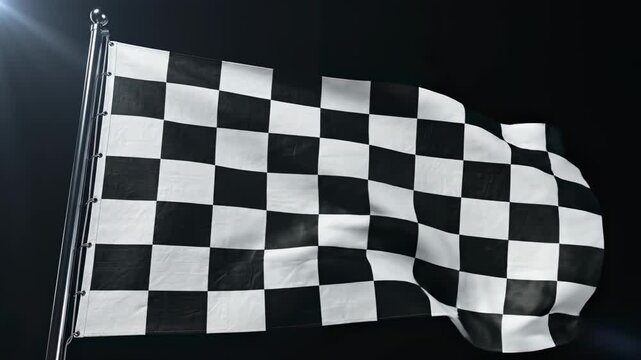 Checkered racing flag pattern like a chessboard tile on a black background for a winner sport finish